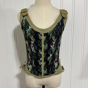 NWT Corset Story Tapestry Inspired Floral Green Zip Up Corset Top size 34”